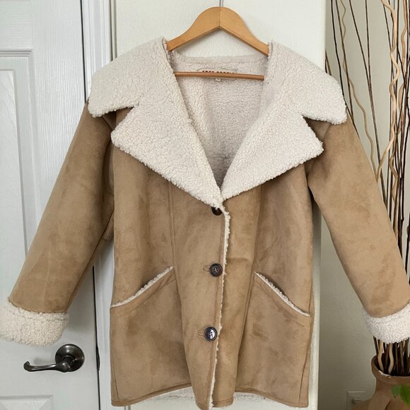 XS Tan Faux Sherpa Lined Jacket ~ Free People - Picture 5 of 8